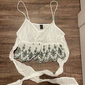 Women’s White with Green Lace Crop Tank Top with ties from SHEIN size: M
